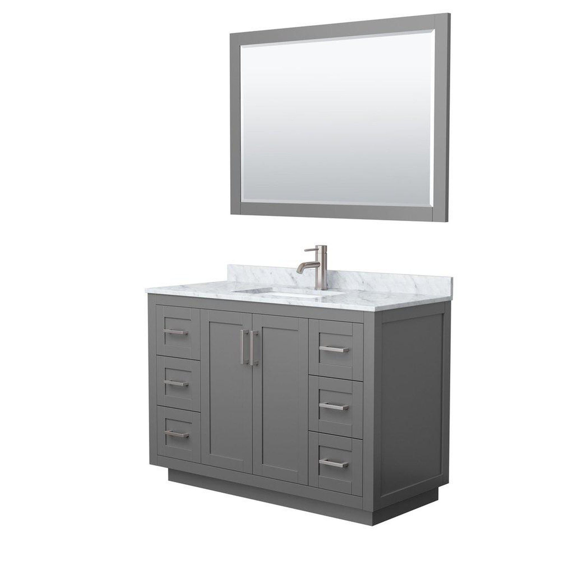 Wyndham Collection Miranda 48" Single Bathroom Dark Gray Vanity Set With White Carrara Marble Countertop, Undermount Square Sink, 46" Mirror And Brushed Nickel Trim