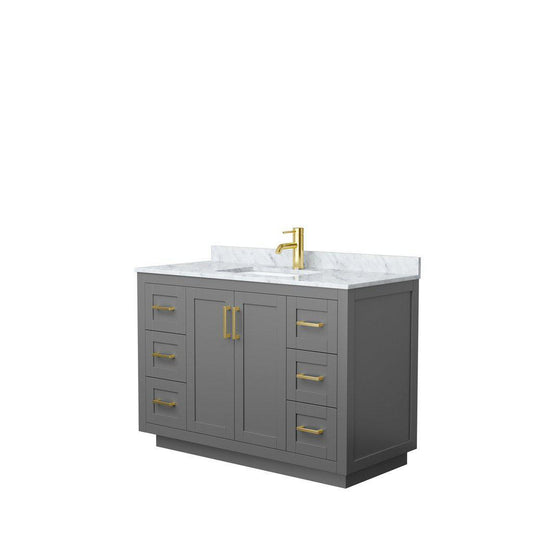 Wyndham Collection Miranda 48" Single Bathroom Dark Gray Vanity Set With White Carrara Marble Countertop, Undermount Square Sink, And Brushed Gold Trim