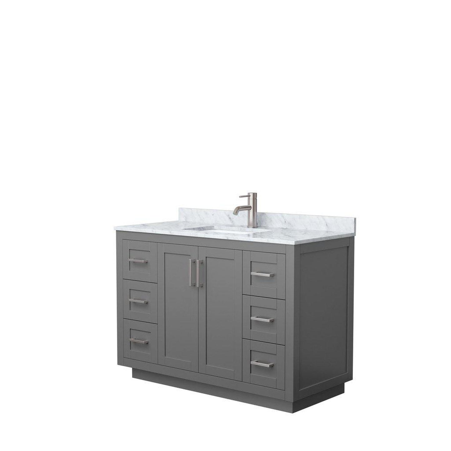 Wyndham Collection Miranda 48" Single Bathroom Dark Gray Vanity Set With White Carrara Marble Countertop, Undermount Square Sink, And Brushed Nickel Trim