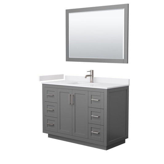 Wyndham Collection Miranda 48" Single Bathroom Dark Gray Vanity Set With White Cultured Marble Countertop, Undermount Square Sink, 46" Mirror And Brushed Nickel Trim