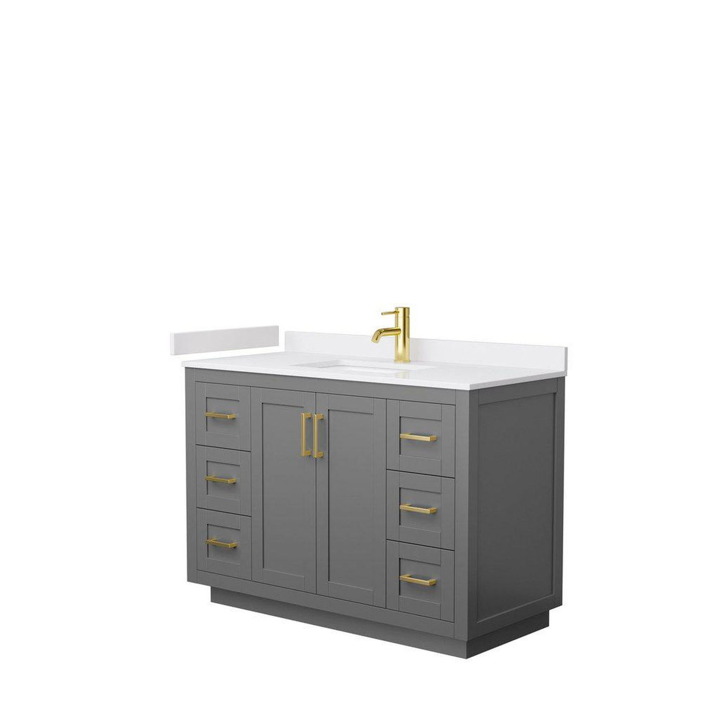 Wyndham Collection Miranda 48" Single Bathroom Dark Gray Vanity Set With White Cultured Marble Countertop, Undermount Square Sink, And Brushed Gold Trim