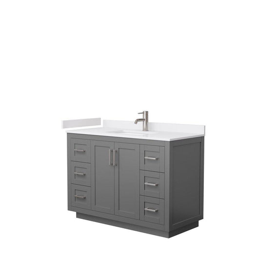 Wyndham Collection Miranda 48" Single Bathroom Dark Gray Vanity Set With White Cultured Marble Countertop, Undermount Square Sink, And Brushed Nickel Trim