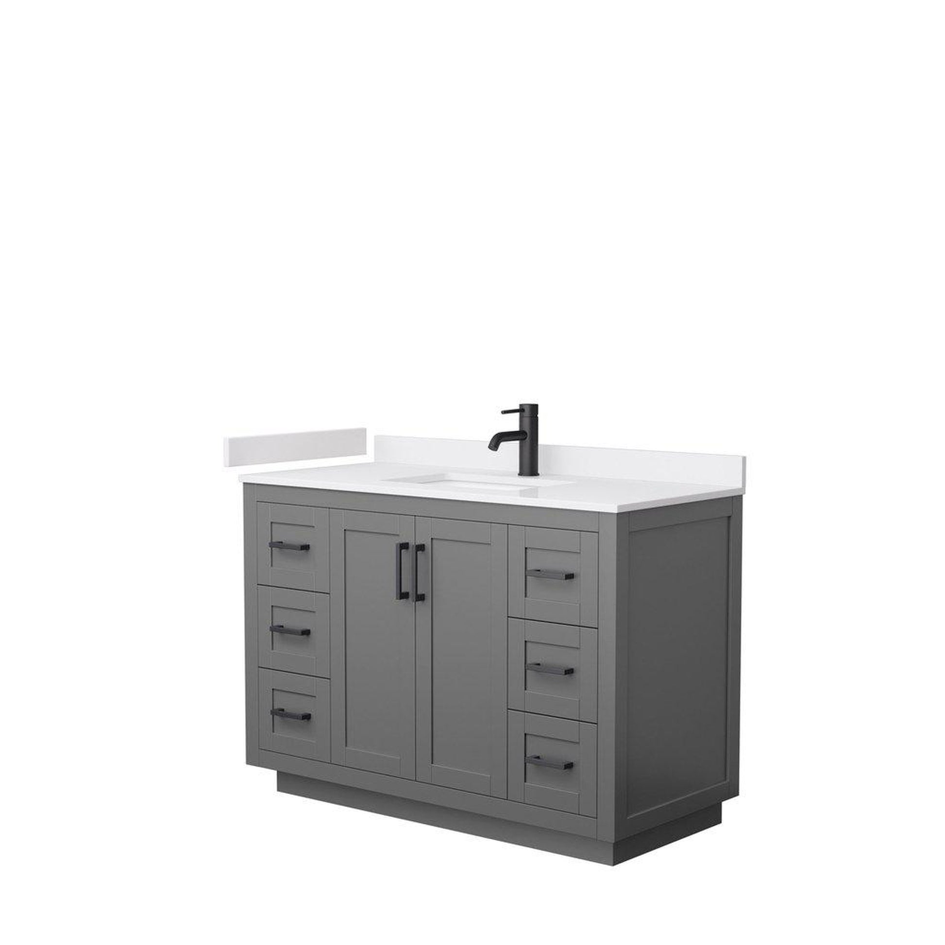 Wyndham Collection Miranda 48" Single Bathroom Dark Gray Vanity Set With White Cultured Marble Countertop, Undermount Square Sink, And Matte Black Trim