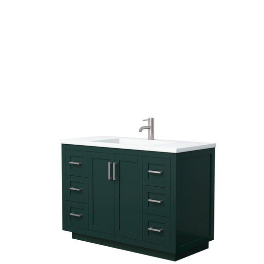 Wyndham Collection Miranda 48" Single Bathroom Green Vanity Set With 1.25" Thick Matte White Solid Surface Countertop, Integrated Sink, And Brushed Nickel Trim
