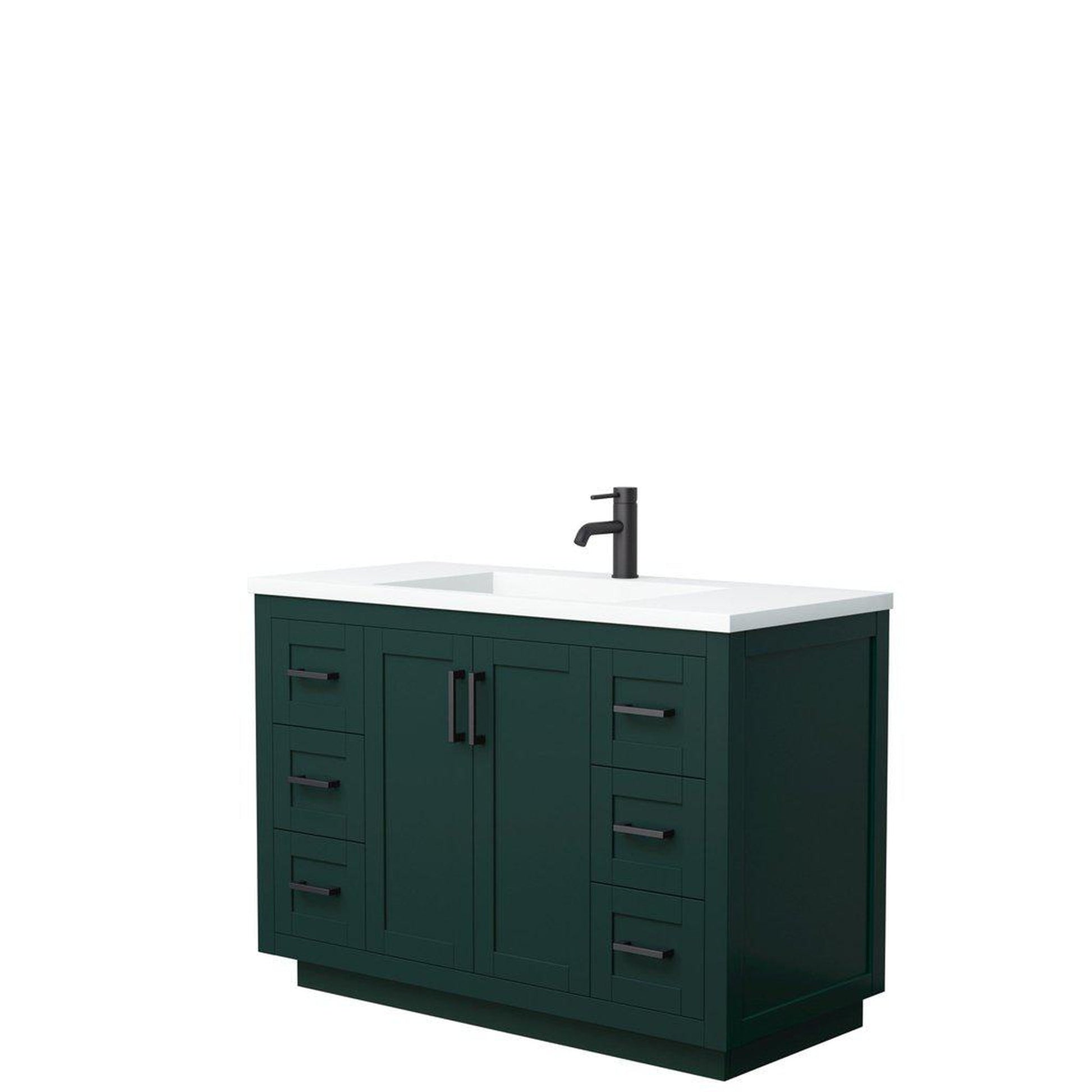 Wyndham Collection Miranda 48" Single Bathroom Green Vanity Set With 1.25" Thick Matte White Solid Surface Countertop, Integrated Sink, And Matte Black Trim