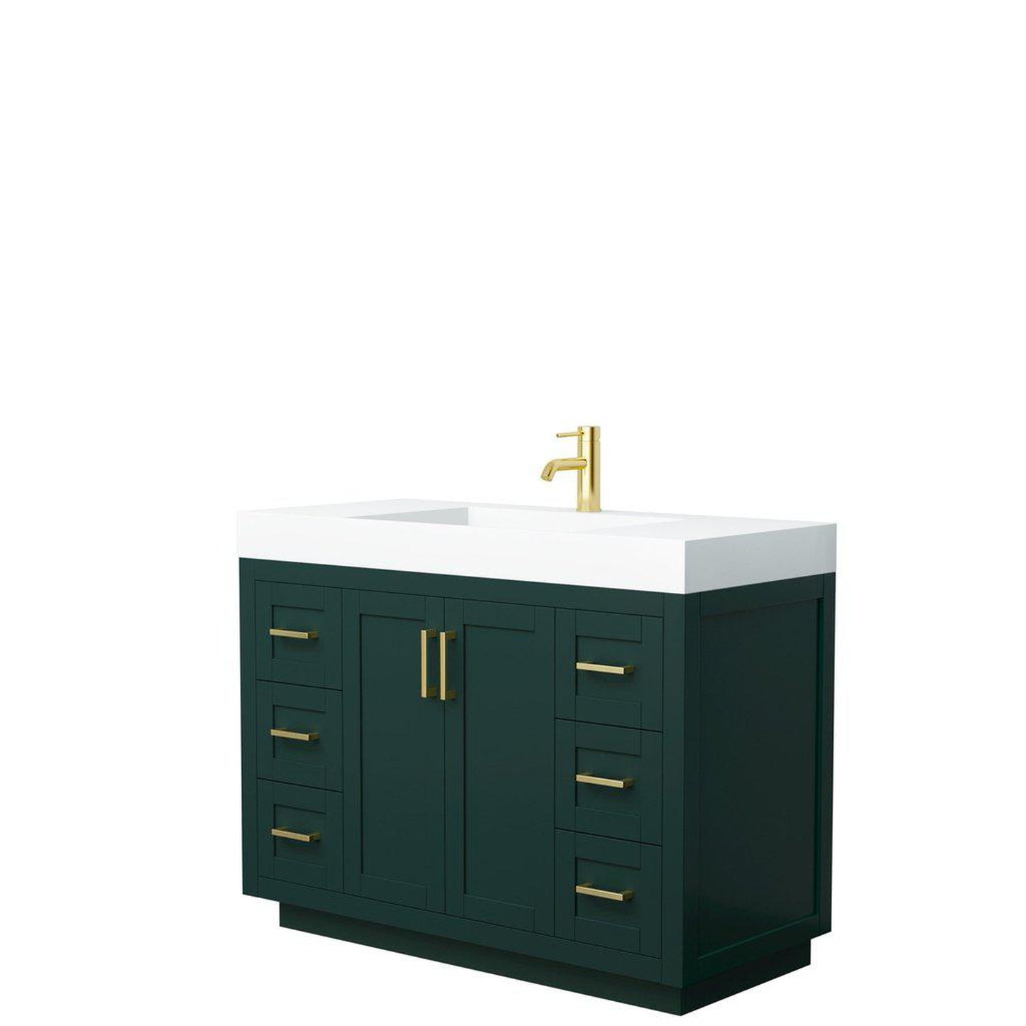 Wyndham Collection Miranda 48" Single Bathroom Green Vanity Set With 4" Thick Matte White Solid Surface Countertop, Integrated Sink, And Brushed Gold Trim