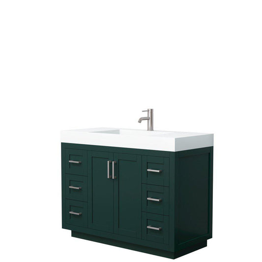 Wyndham Collection Miranda 48" Single Bathroom Green Vanity Set With 4" Thick Matte White Solid Surface Countertop, Integrated Sink, And Brushed Nickel Trim