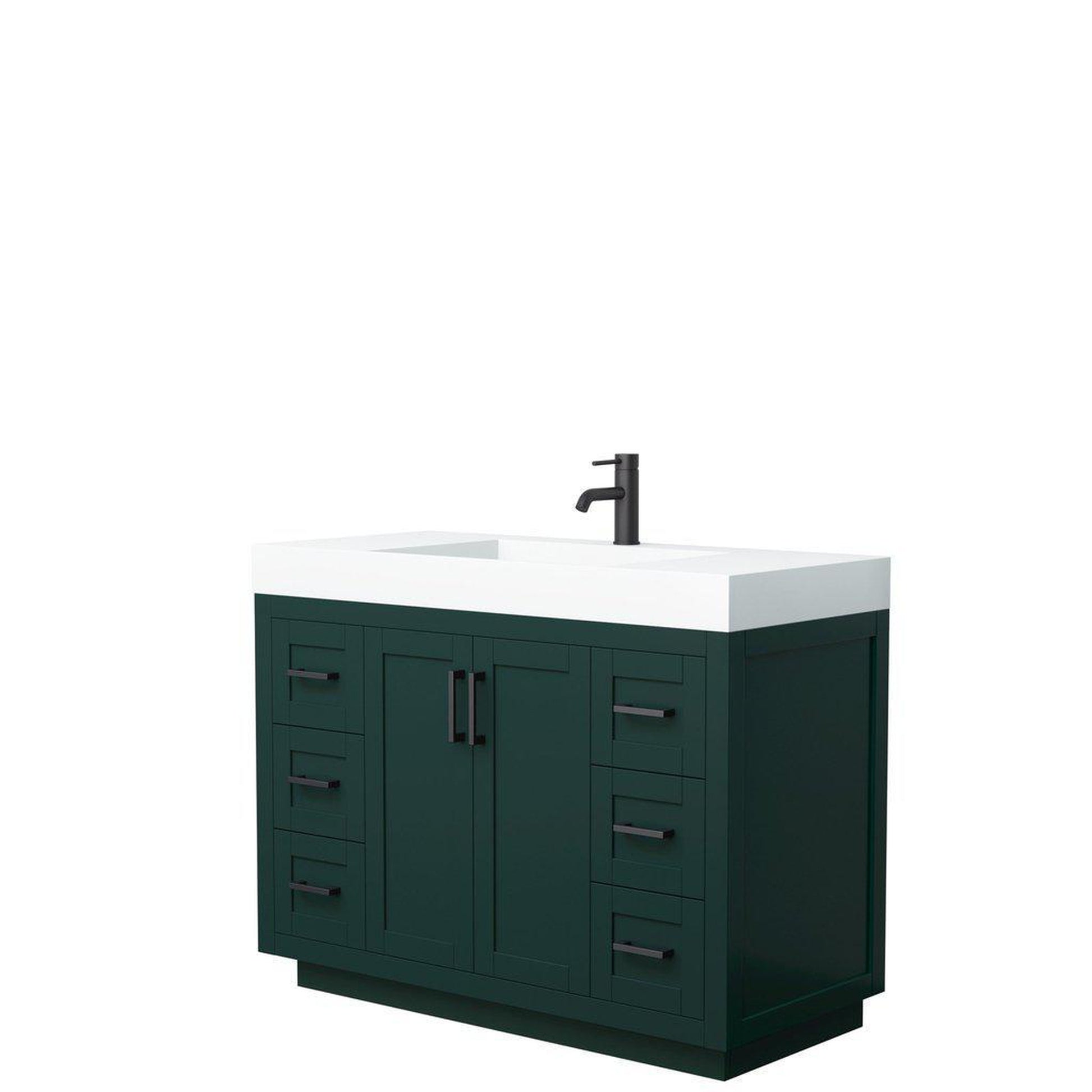 Wyndham Collection Miranda 48" Single Bathroom Green Vanity Set With 4" Thick Matte White Solid Surface Countertop, Integrated Sink, And Matte Black Trim