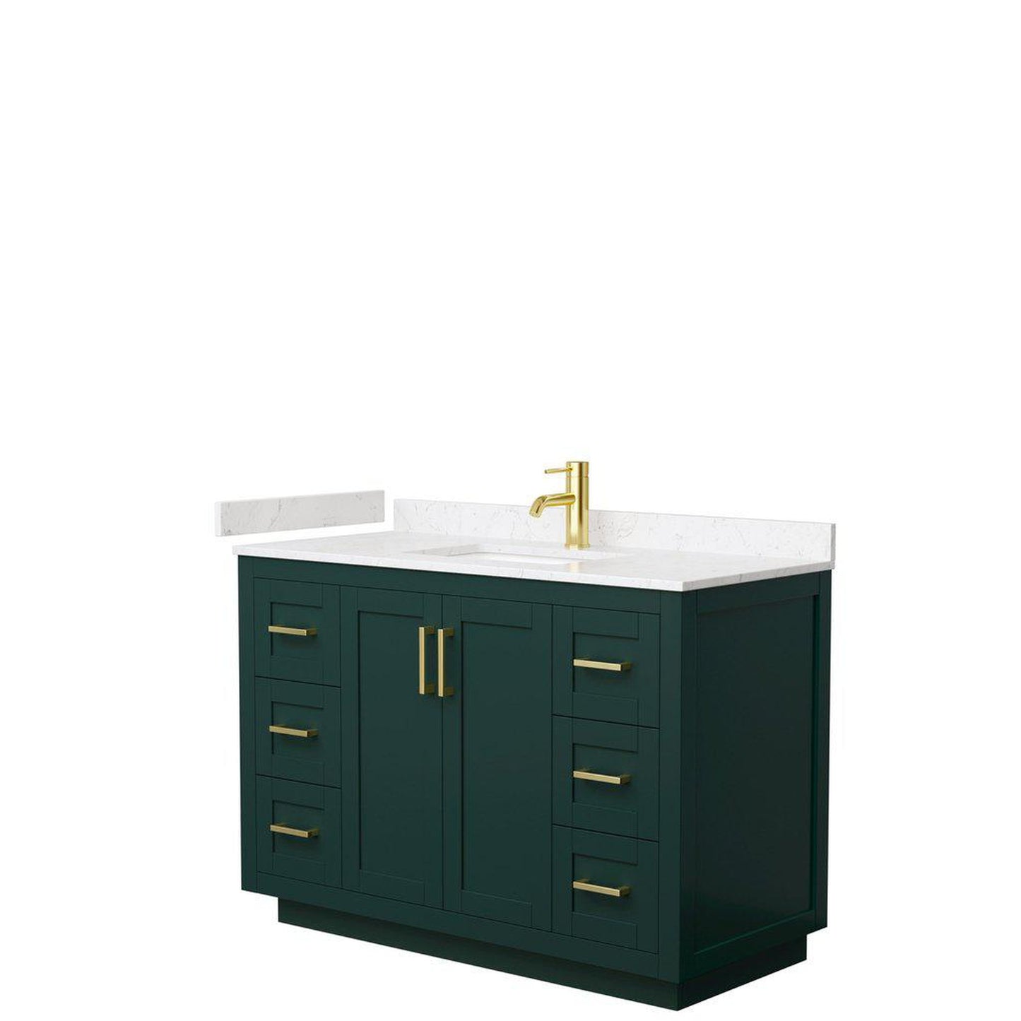 Wyndham Collection Miranda 48" Single Bathroom Green Vanity Set With Light-Vein Carrara Cultured Marble Countertop, Undermount Square Sink, And Brushed Gold Trim