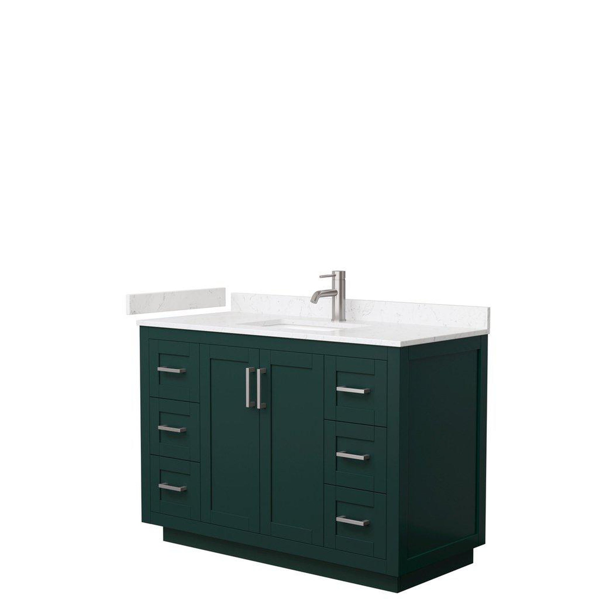 Wyndham Collection Miranda 48" Single Bathroom Green Vanity Set With Light-Vein Carrara Cultured Marble Countertop, Undermount Square Sink, And Brushed Nickel Trim