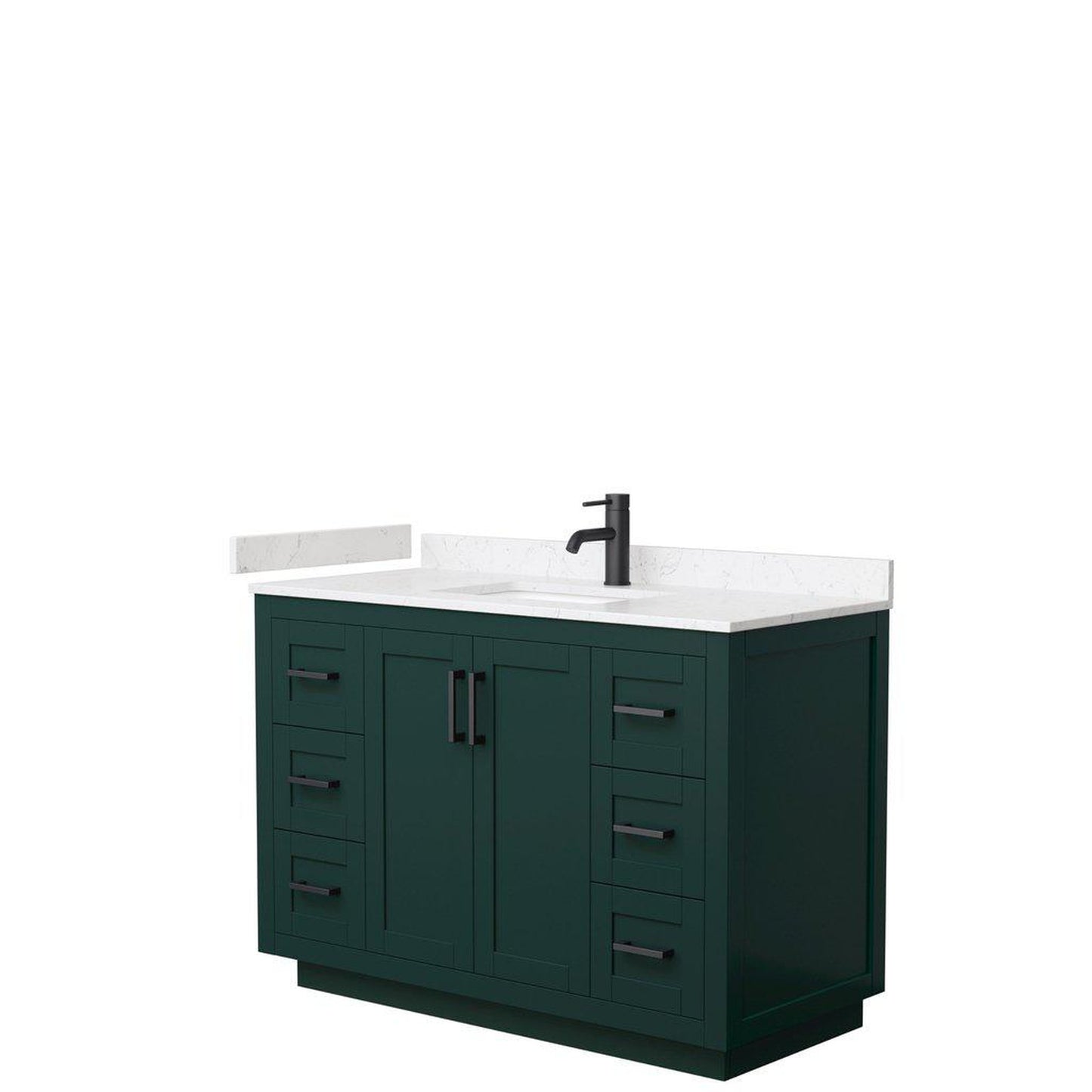 Wyndham Collection Miranda 48" Single Bathroom Green Vanity Set With Light-Vein Carrara Cultured Marble Countertop, Undermount Square Sink, And Matte Black Trim