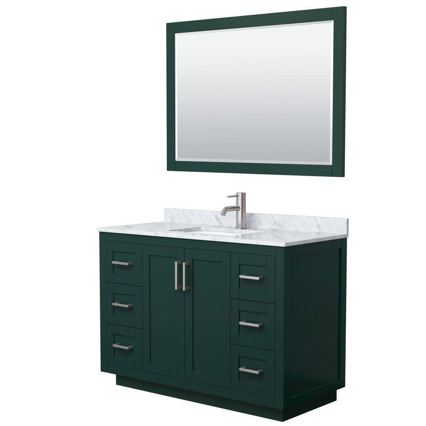 Wyndham Collection Miranda 48" Single Bathroom Green Vanity Set With White Carrara Marble Countertop, Undermount Square Sink, 46" Mirror And Brushed Nickel Trim