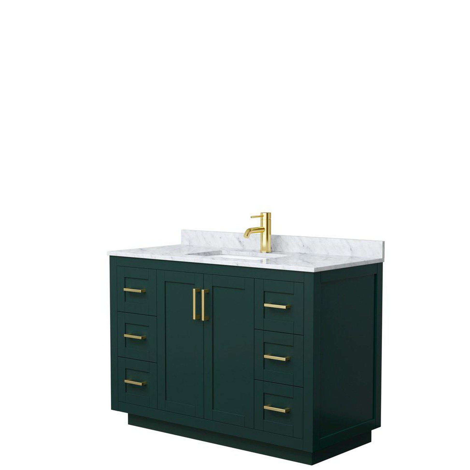 Wyndham Collection Miranda 48" Single Bathroom Green Vanity Set With White Carrara Marble Countertop, Undermount Square Sink, And Brushed Gold Trim