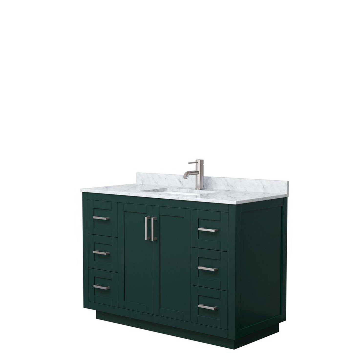 Wyndham Collection Miranda 48" Single Bathroom Green Vanity Set With White Carrara Marble Countertop, Undermount Square Sink, And Brushed Nickel Trim