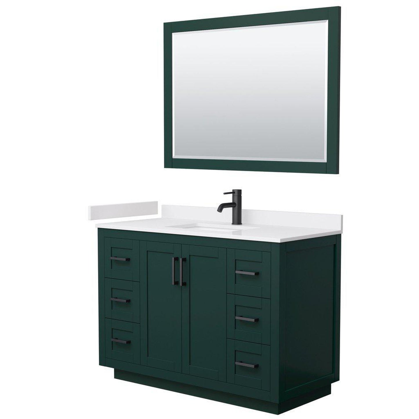 Wyndham Collection Miranda 48" Single Bathroom Green Vanity Set With White Cultured Marble Countertop, Undermount Square Sink, 46" Mirror And Matte Black Trim