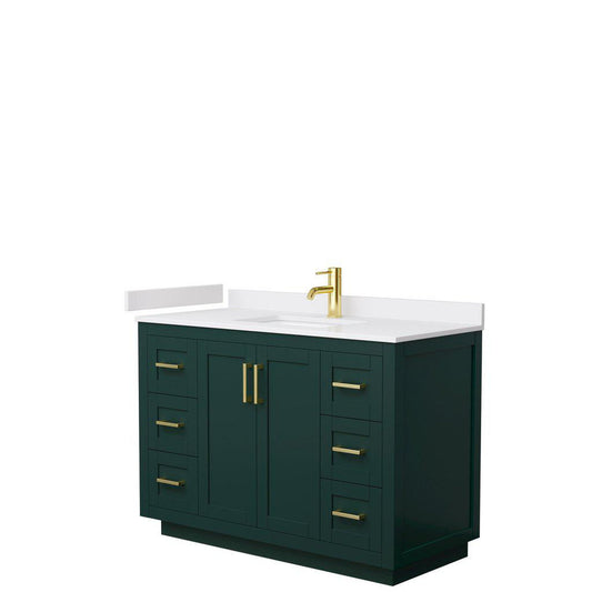 Wyndham Collection Miranda 48" Single Bathroom Green Vanity Set With White Cultured Marble Countertop, Undermount Square Sink, And Brushed Gold Trim