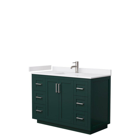 Wyndham Collection Miranda 48" Single Bathroom Green Vanity Set With White Cultured Marble Countertop, Undermount Square Sink, And Brushed Nickel Trim