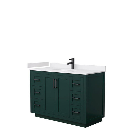 Wyndham Collection Miranda 48" Single Bathroom Green Vanity Set With White Cultured Marble Countertop, Undermount Square Sink, And Matte Black Trim