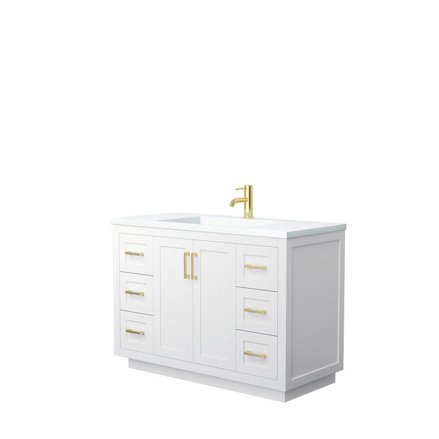 Wyndham Collection Miranda 48" Single Bathroom White Vanity Set With 1.25" Thick Matte White Solid Surface Countertop, Integrated Sink, And Brushed Gold Trim