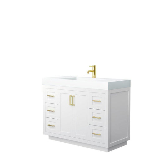 Wyndham Collection Miranda 48" Single Bathroom White Vanity Set With 4" Thick Matte White Solid Surface Countertop, Integrated Sink, And Brushed Gold Trim