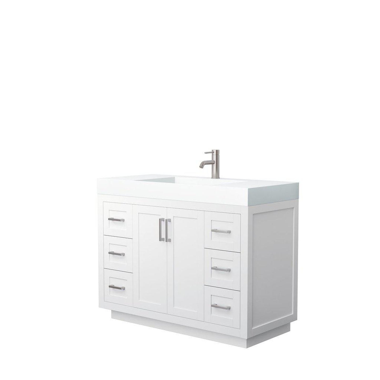 Wyndham Collection Miranda 48" Single Bathroom White Vanity Set With 4" Thick Matte White Solid Surface Countertop, Integrated Sink, And Brushed Nickel Trim