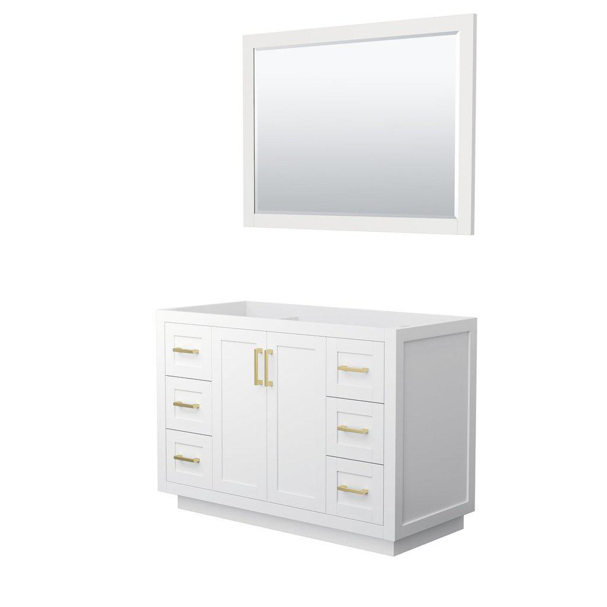 Wyndham Collection Miranda 48" Single Bathroom White Vanity Set With 46" Mirror And Brushed Gold Trim