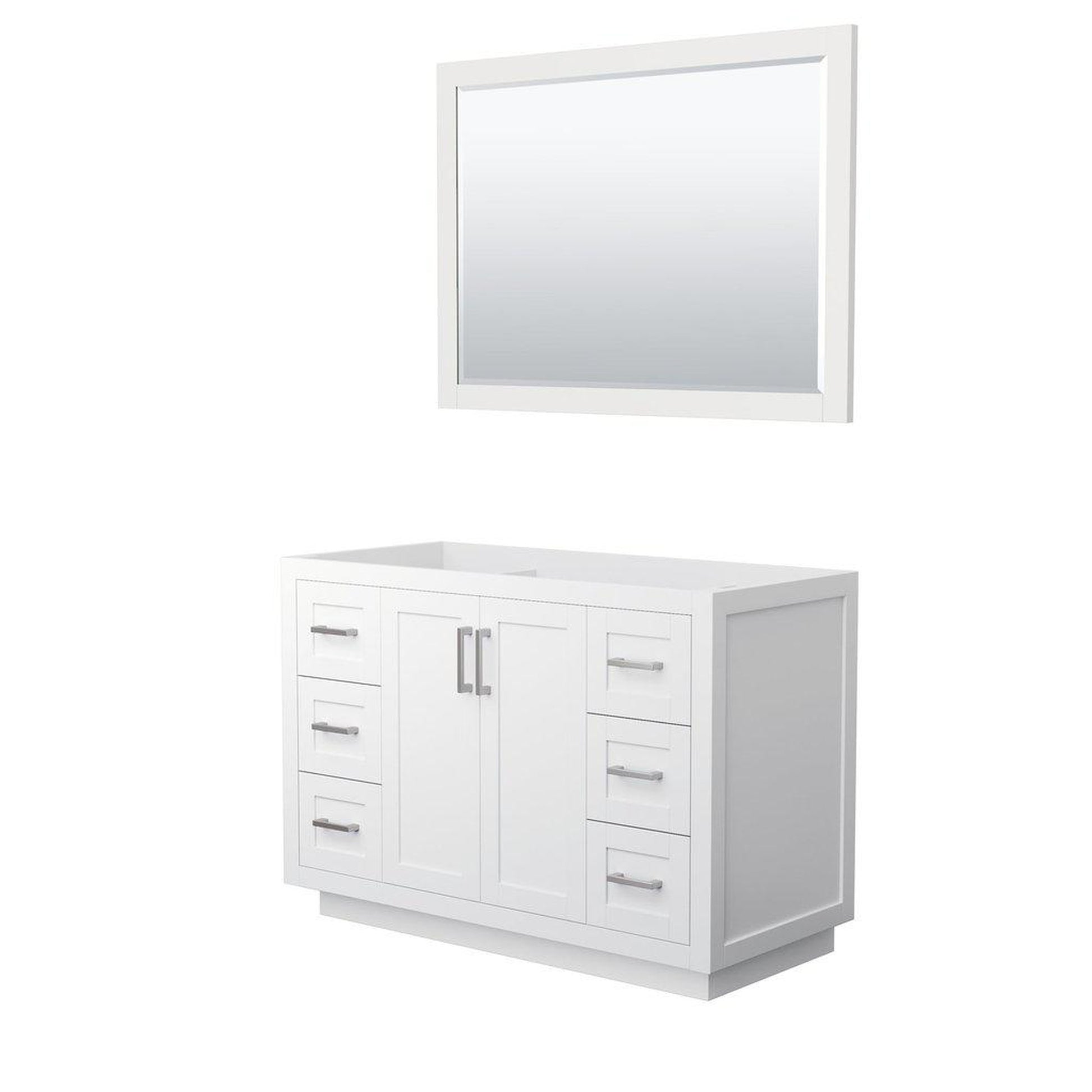 Wyndham Collection Miranda 48" Single Bathroom White Vanity Set With 46" Mirror And Brushed Nickel Trim