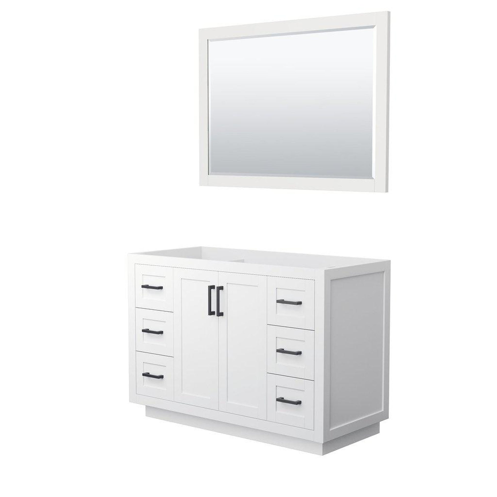 Wyndham Collection Miranda 48" Single Bathroom White Vanity Set With 46" Mirror And Matte Black Trim