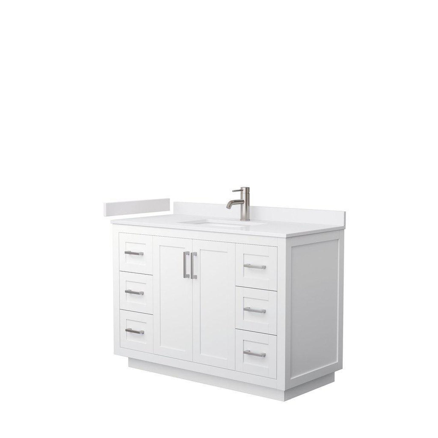 Wyndham Collection Miranda 48" Single Bathroom White Vanity Set With White Cultured Marble Countertop, Undermount Square Sink, And Brushed Nickel Trim