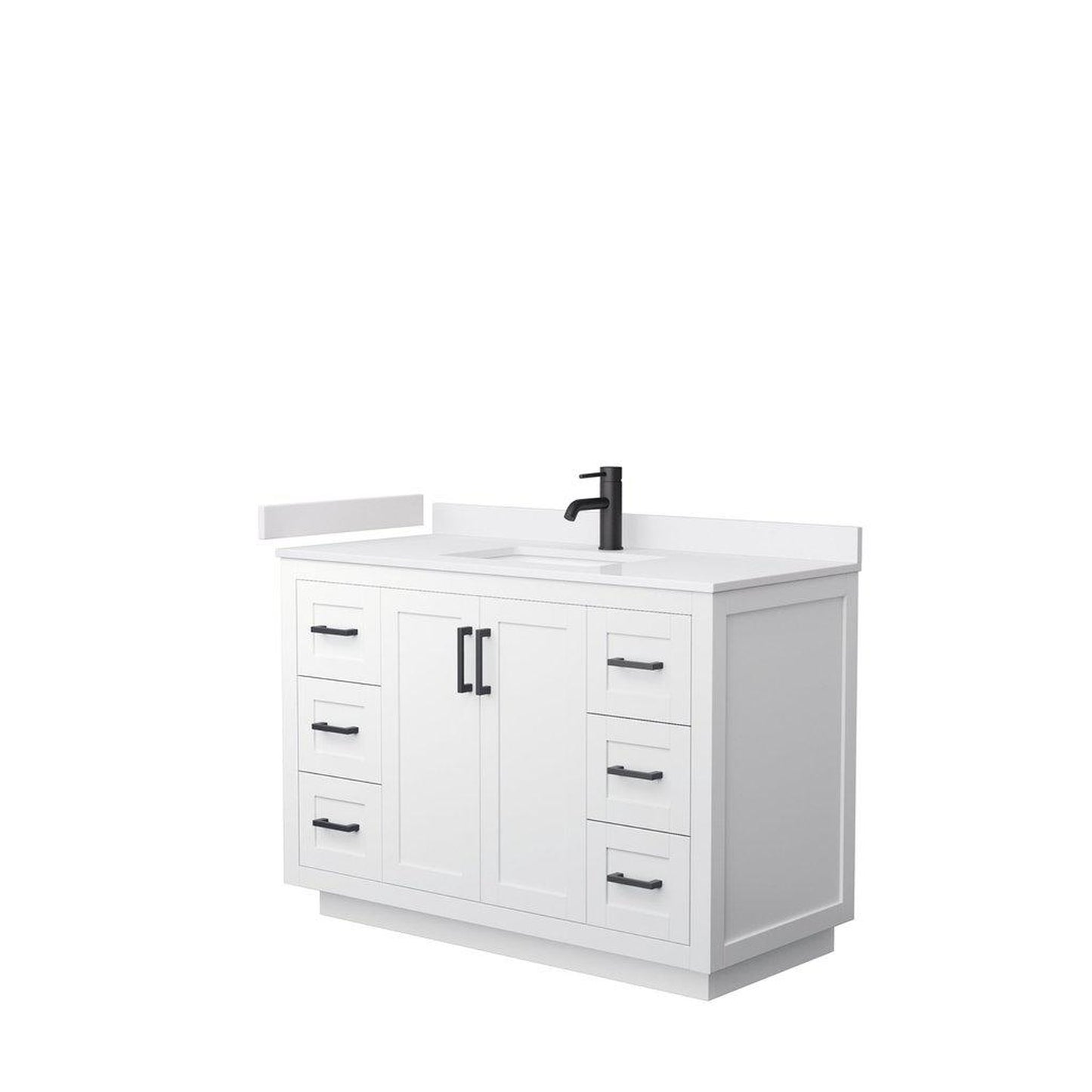 Wyndham Collection Miranda 48" Single Bathroom White Vanity Set With White Cultured Marble Countertop, Undermount Square Sink, And Matte Black Trim