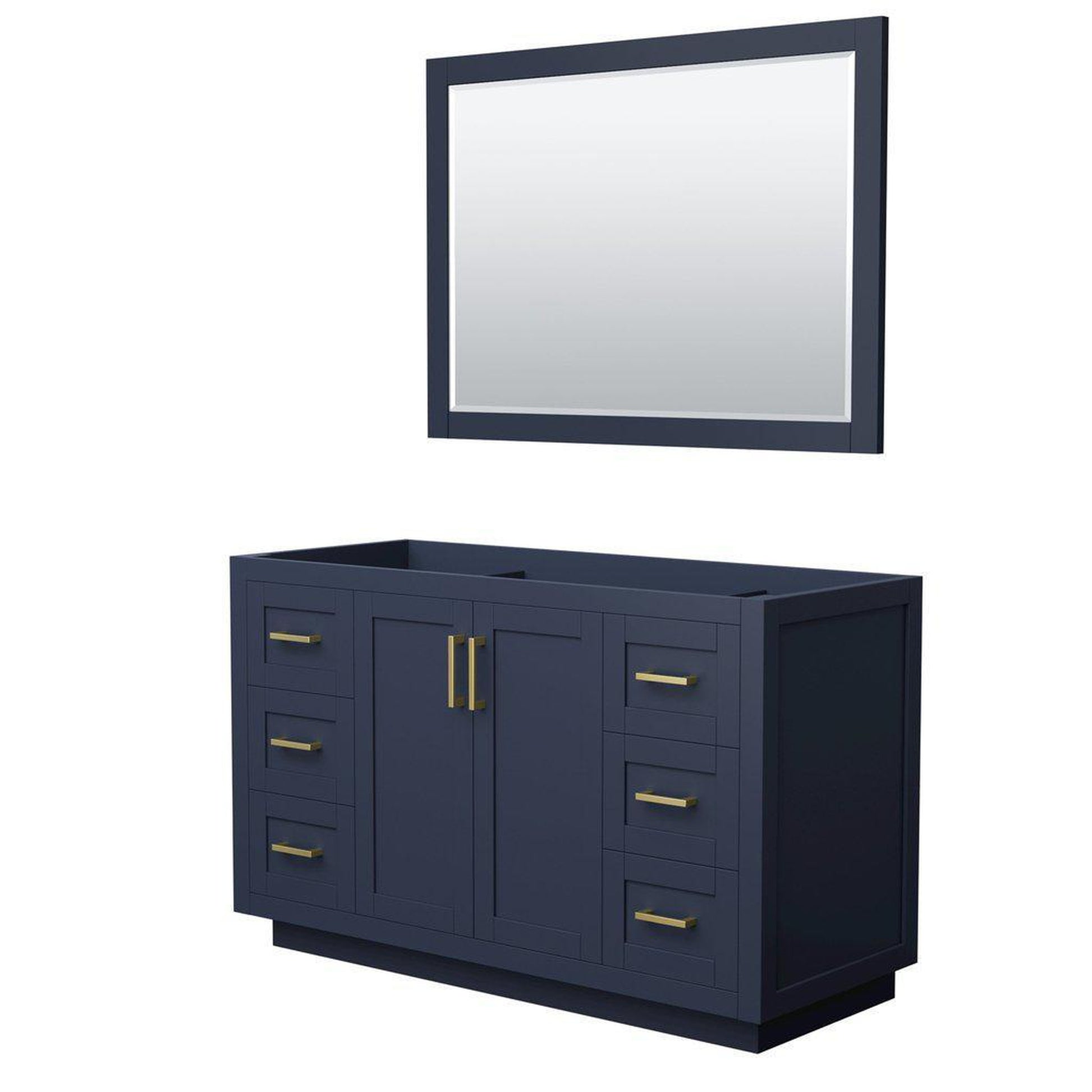 Wyndham Collection Miranda 54" Single Bathroom Dark Blue Vanity Set With 46" Mirror And Brushed Gold Trim