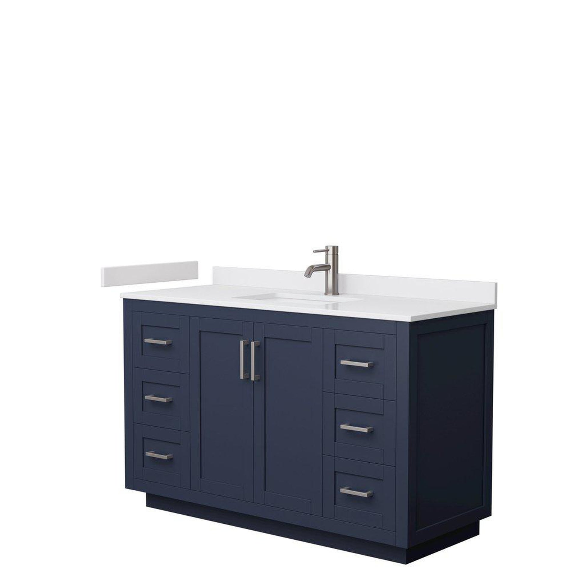 Wyndham Collection Miranda 54" Single Bathroom Dark Blue Vanity Set With White Cultured Marble Countertop, Undermount Square Sink, And Brushed Nickel Trim