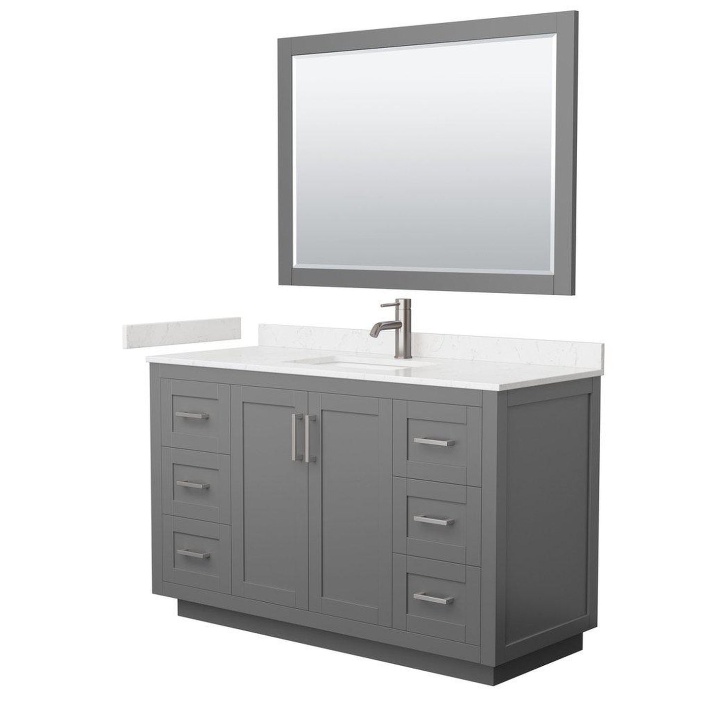 Wyndham Collection Miranda 54" Single Bathroom Dark Gray Vanity Set With Light-Vein Carrara Cultured Marble Countertop, Undermount Square Sink, 46" Mirror And Brushed Nickel Trim