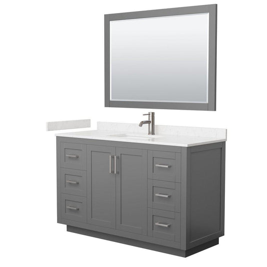 Wyndham Collection Miranda 54" Single Bathroom Dark Gray Vanity Set With Light-Vein Carrara Cultured Marble Countertop, Undermount Square Sink, 46" Mirror And Brushed Nickel Trim