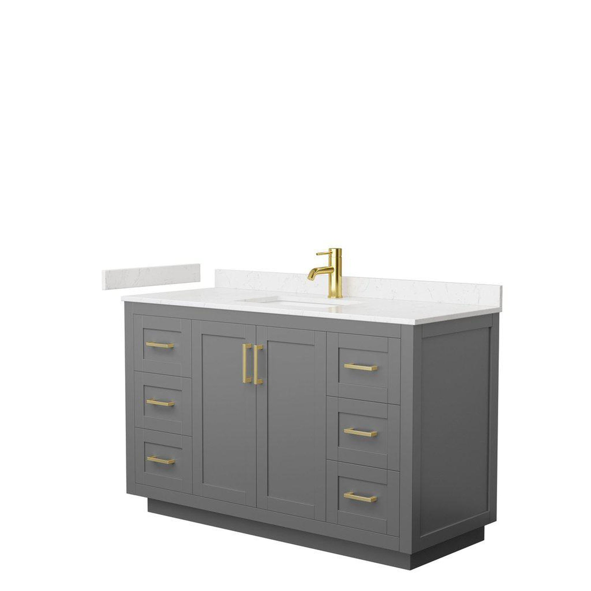 Wyndham Collection Miranda 54" Single Bathroom Dark Gray Vanity Set With Light-Vein Carrara Cultured Marble Countertop, Undermount Square Sink, And Brushed Gold Trim