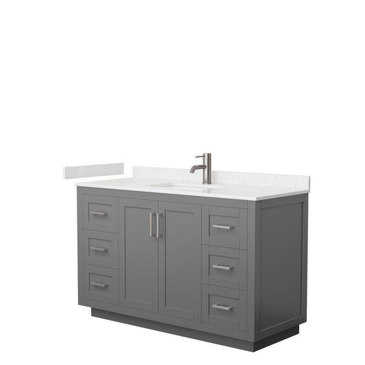 Wyndham Collection Miranda 54" Single Bathroom Dark Gray Vanity Set With Light-Vein Carrara Cultured Marble Countertop, Undermount Square Sink, And Brushed Nickel Trim