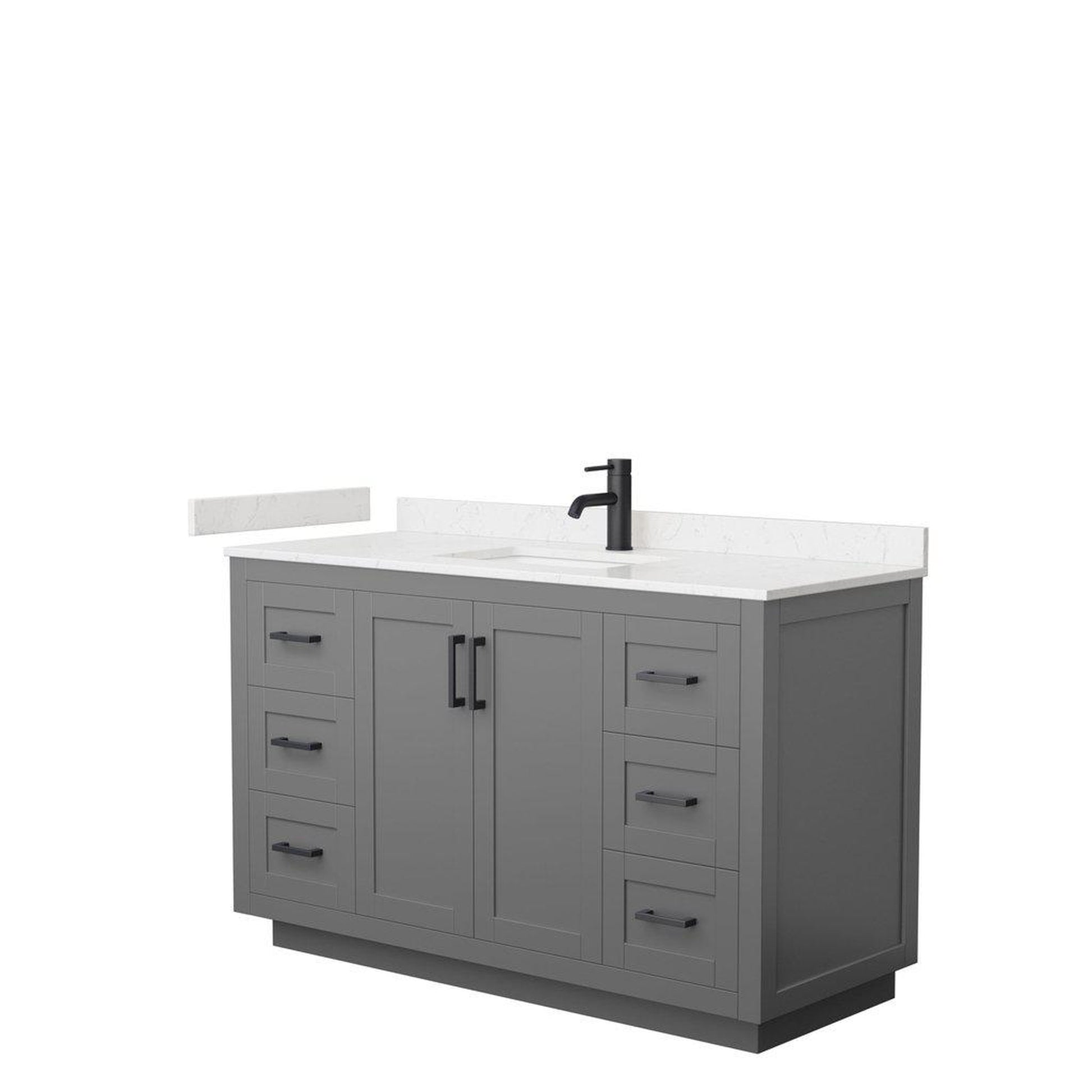 Wyndham Collection Miranda 54" Single Bathroom Dark Gray Vanity Set With Light-Vein Carrara Cultured Marble Countertop, Undermount Square Sink, And Matte Black Trim