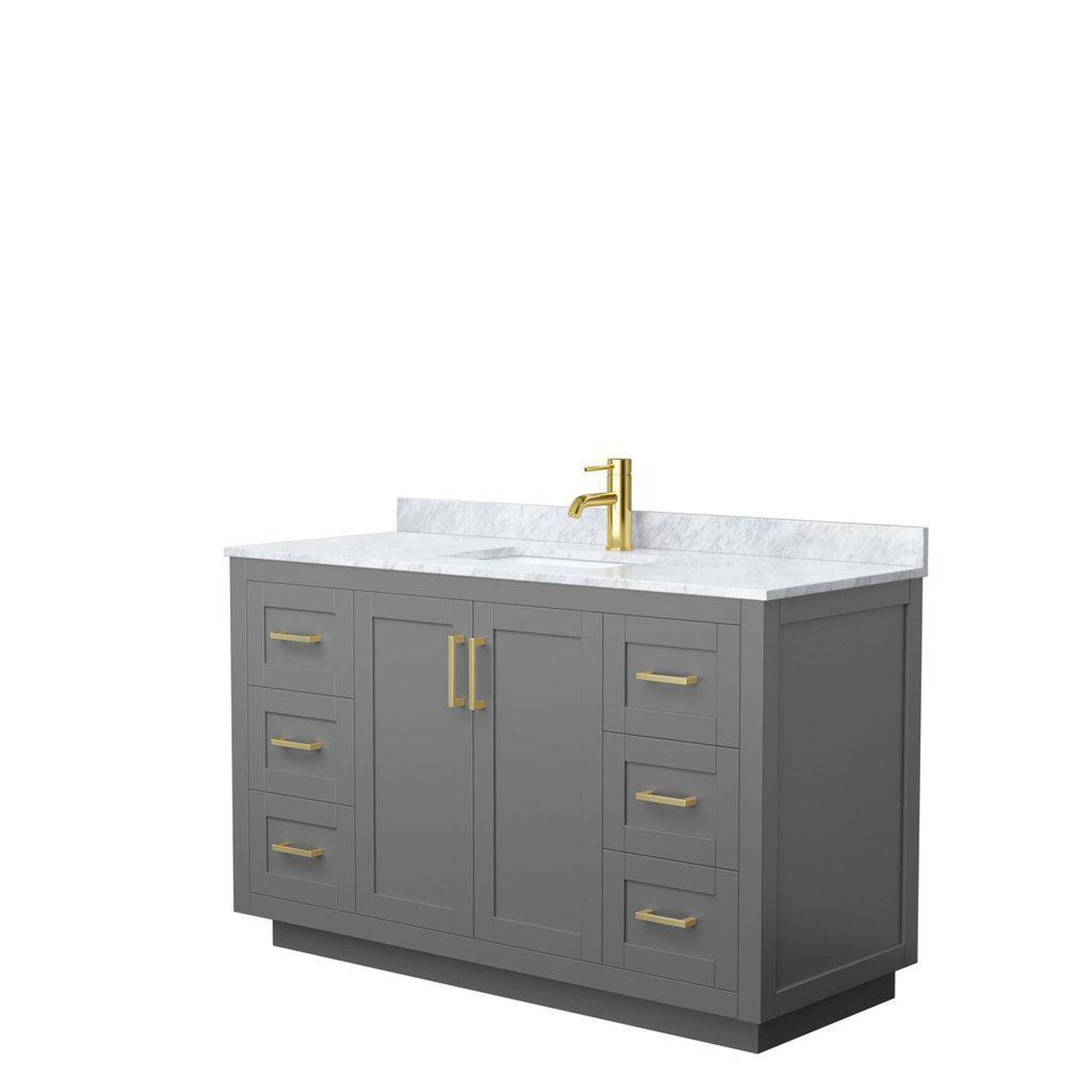 Wyndham Collection Miranda 54" Single Bathroom Dark Gray Vanity Set With White Carrara Marble Countertop, Undermount Square Sink, And Brushed Gold Trim