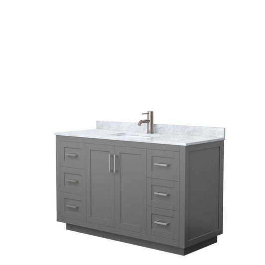 Wyndham Collection Miranda 54" Single Bathroom Dark Gray Vanity Set With White Carrara Marble Countertop, Undermount Square Sink, And Brushed Nickel Trim