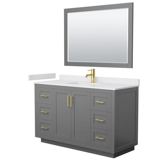 Wyndham Collection Miranda 54" Single Bathroom Dark Gray Vanity Set With White Cultured Marble Countertop, Undermount Square Sink, 46" Mirror And Brushed Gold Trim