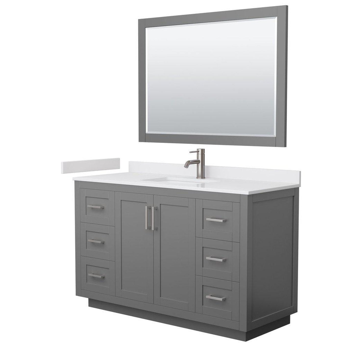 Wyndham Collection Miranda 54" Single Bathroom Dark Gray Vanity Set With White Cultured Marble Countertop, Undermount Square Sink, 46" Mirror And Brushed Nickel Trim