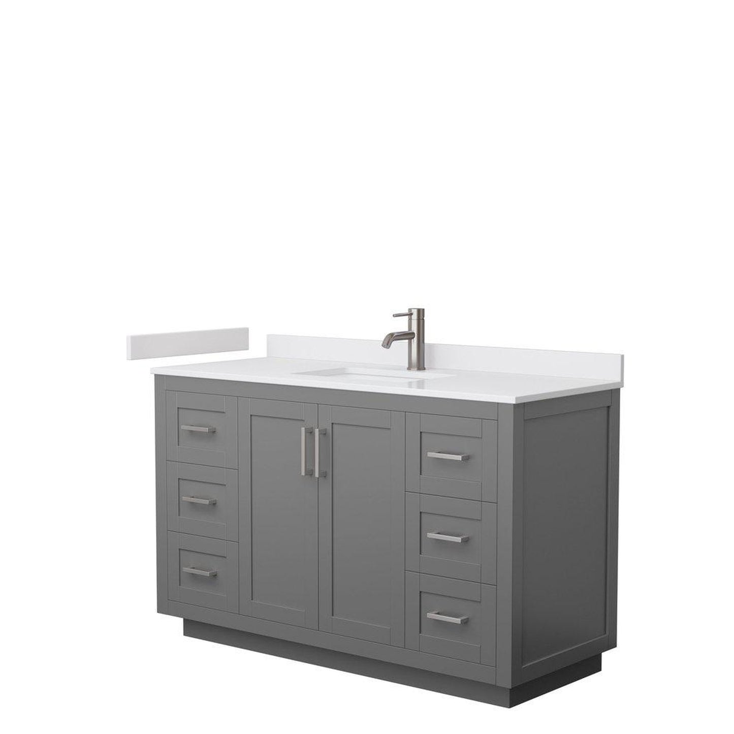 Wyndham Collection Miranda 54" Single Bathroom Dark Gray Vanity Set With White Cultured Marble Countertop, Undermount Square Sink, And Brushed Nickel Trim