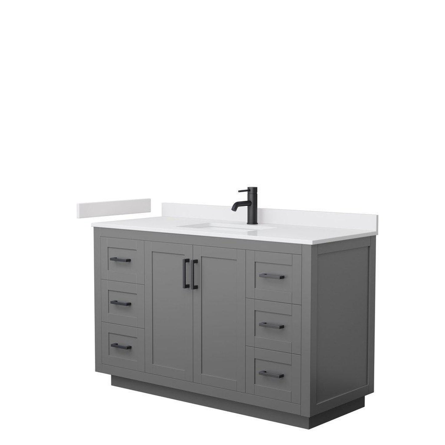 Wyndham Collection Miranda 54" Single Bathroom Dark Gray Vanity Set With White Cultured Marble Countertop, Undermount Square Sink, And Matte Black Trim