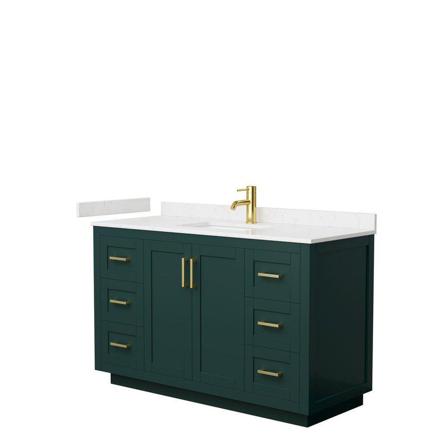 Wyndham Collection Miranda 54" Single Bathroom Green Vanity Set With Light-Vein Carrara Cultured Marble Countertop, Undermount Square Sink, And Brushed Gold Trim