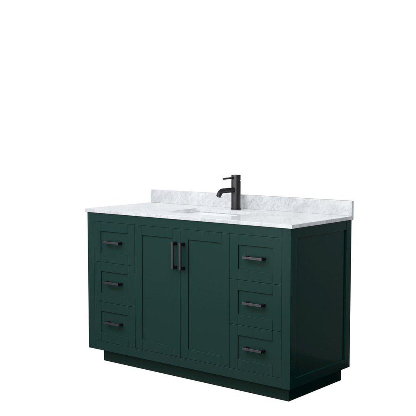 Wyndham Collection Miranda 54" Single Bathroom Green Vanity Set With White Carrara Marble Countertop, Undermount Square Sink, And Matte Black Trim