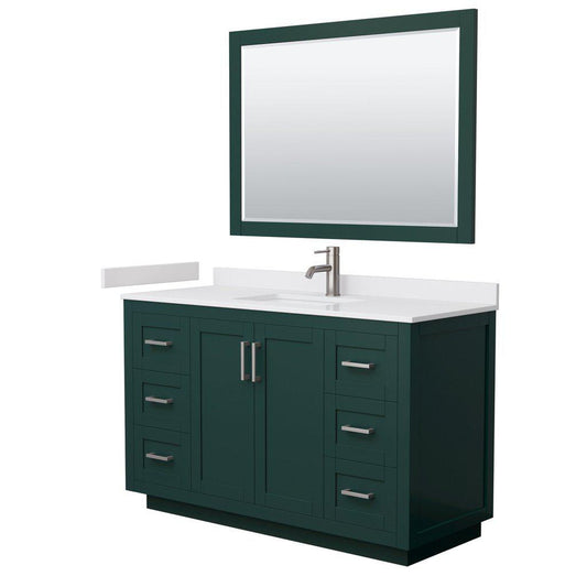 Wyndham Collection Miranda 54" Single Bathroom Green Vanity Set With White Cultured Marble Countertop, Undermount Square Sink, 46" Mirror And Brushed Nickel Trim