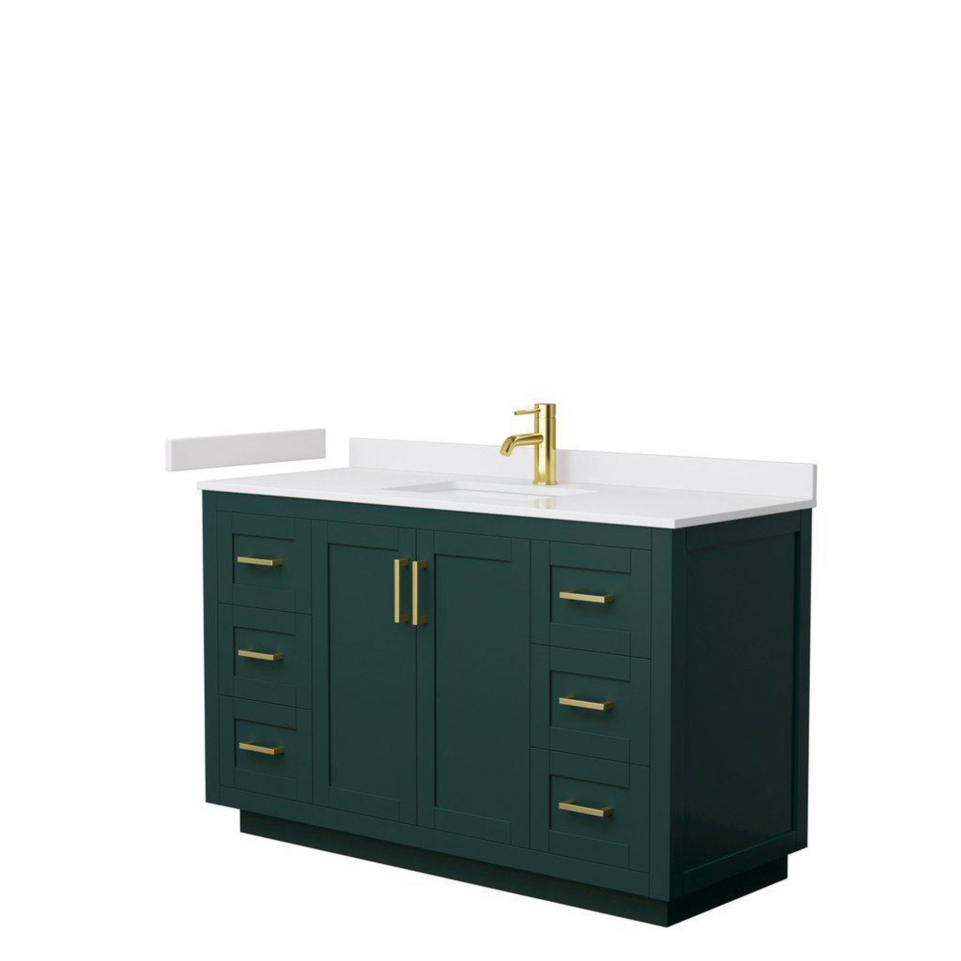 Wyndham Collection Miranda 54" Single Bathroom Green Vanity Set With White Cultured Marble Countertop, Undermount Square Sink, And Brushed Gold Trim