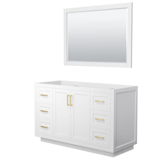 Wyndham Collection Miranda 54" Single Bathroom White Vanity Set With 46" Mirror And Brushed Gold Trim