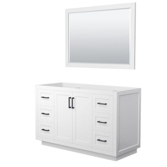 Wyndham Collection Miranda 54" Single Bathroom White Vanity Set With 46" Mirror And Matte Black Trim