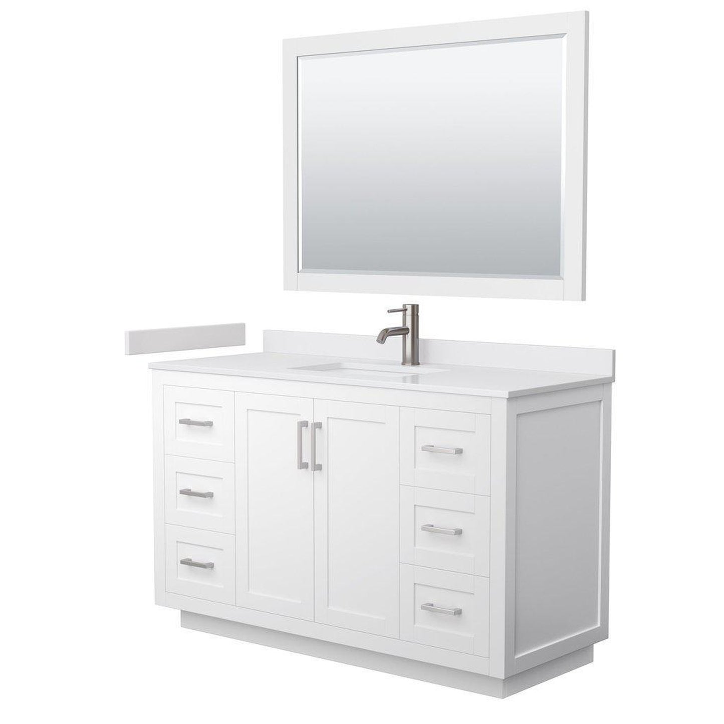 Wyndham Collection Miranda 54" Single Bathroom White Vanity Set With White Cultured Marble Countertop, Undermount Square Sink, 46" Mirror And Brushed Nickel Trim